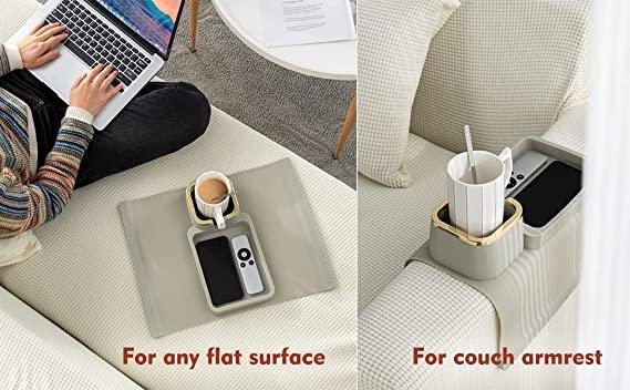 Couch Cup Holder Tray, Anti-Spill and Anti-Slip Recliner Table Tray