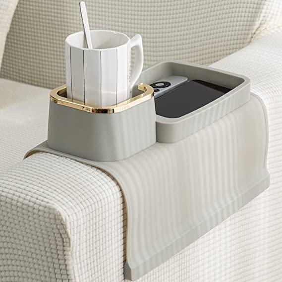 Sofa Arm Tray With Removable Cup Holder, Foldable Non